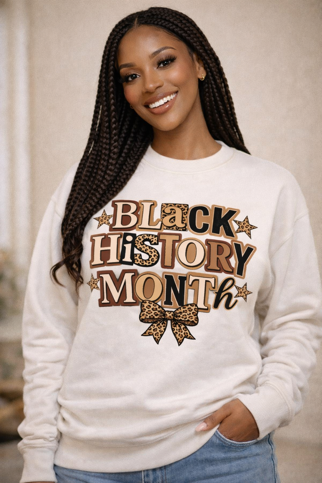 Crewneck Sweatshirt — "Black History Month" Retro Leopard Accent