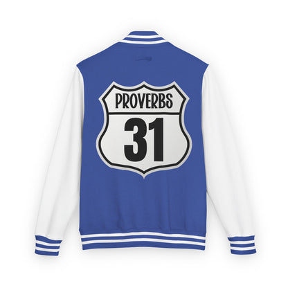 P:31 Letterman Jacket – Proverbs 31 Faith & Fashion Varsity Style for Women of Purpose