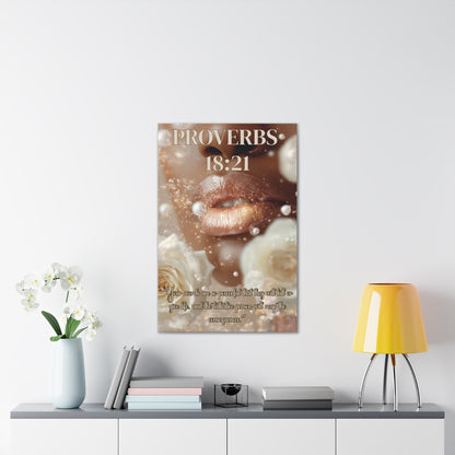 Life and Death Are in the Power of the Tongue | Proverbs 18:21 Christian Canvas Wall Art