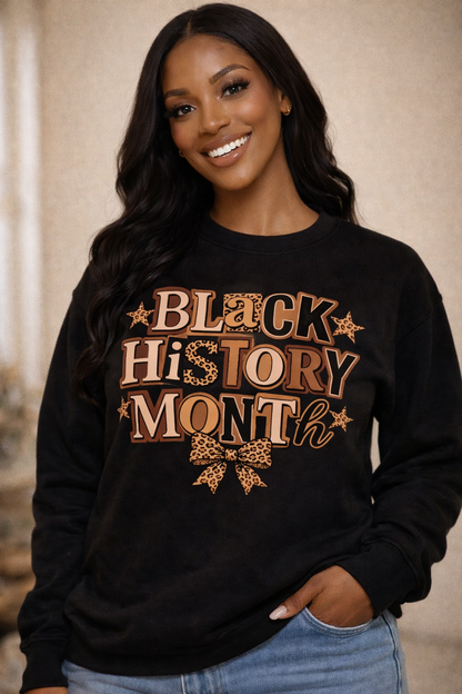 Crewneck Sweatshirt — "Black History Month" Retro Leopard Accent