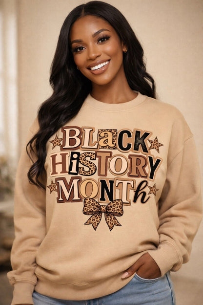 Crewneck Sweatshirt — "Black History Month" Retro Leopard Accent