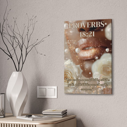 Life and Death Are in the Power of the Tongue | Proverbs 18:21 Christian Canvas Wall Art