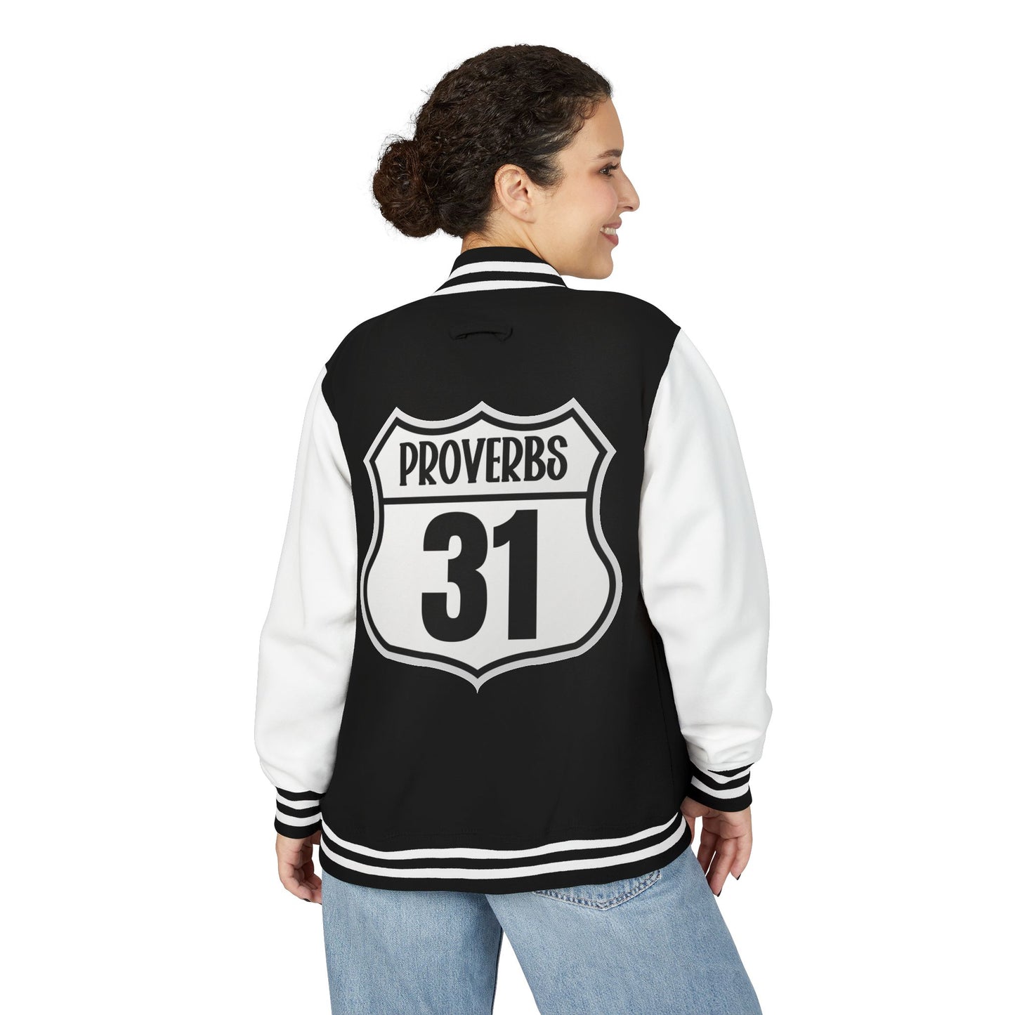 P:31 Letterman Jacket – Proverbs 31 Faith & Fashion Varsity Style for Women of Purpose