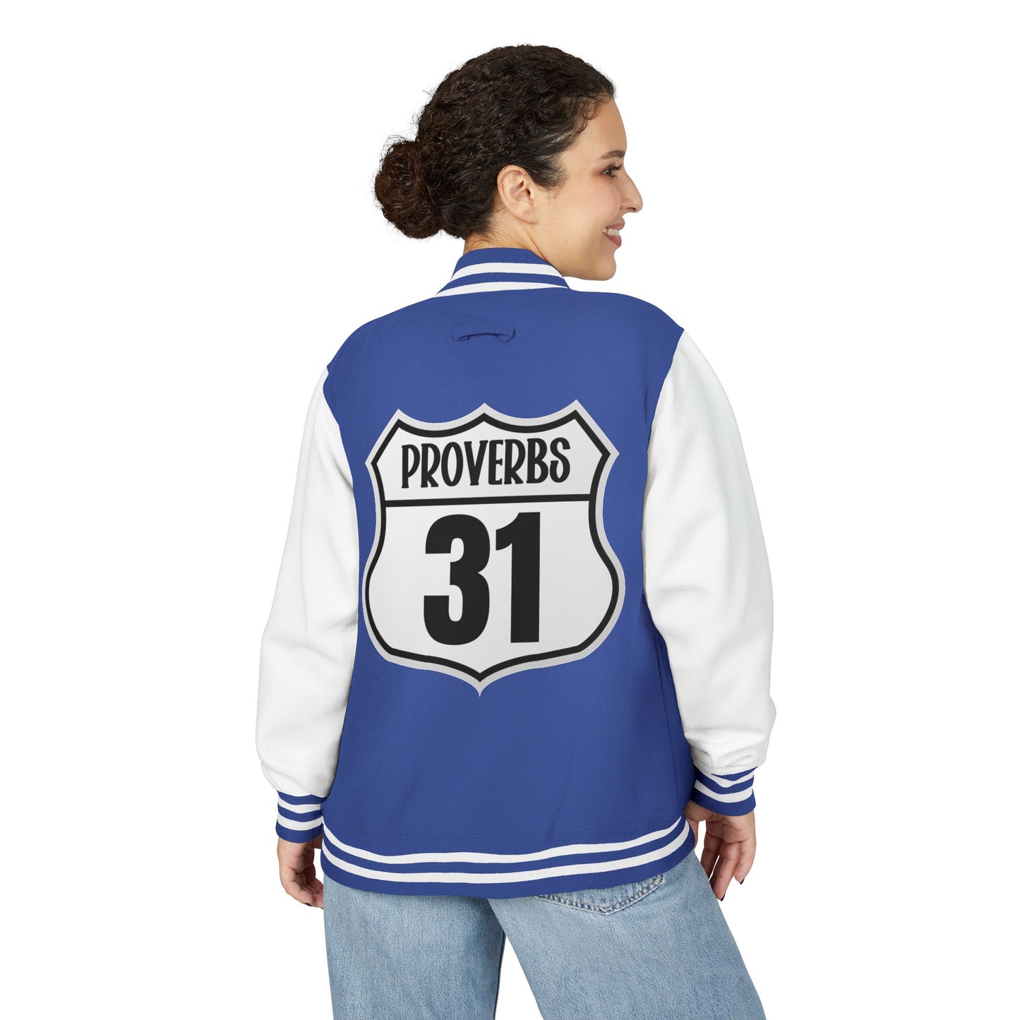 P:31 Letterman Jacket – Proverbs 31 Faith & Fashion Varsity Style for Women of Purpose